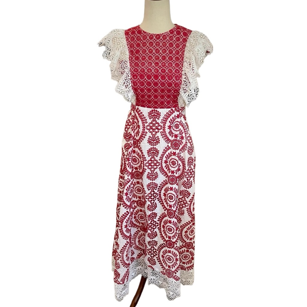 NIGHTCAP CLOTHING Red White Eyelet Ruffle Midi Maxi Dress New With Tags